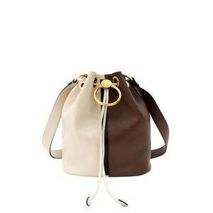 Color Block Two-tone Leather Bucket Bag Shoulder Bag Brown Beige